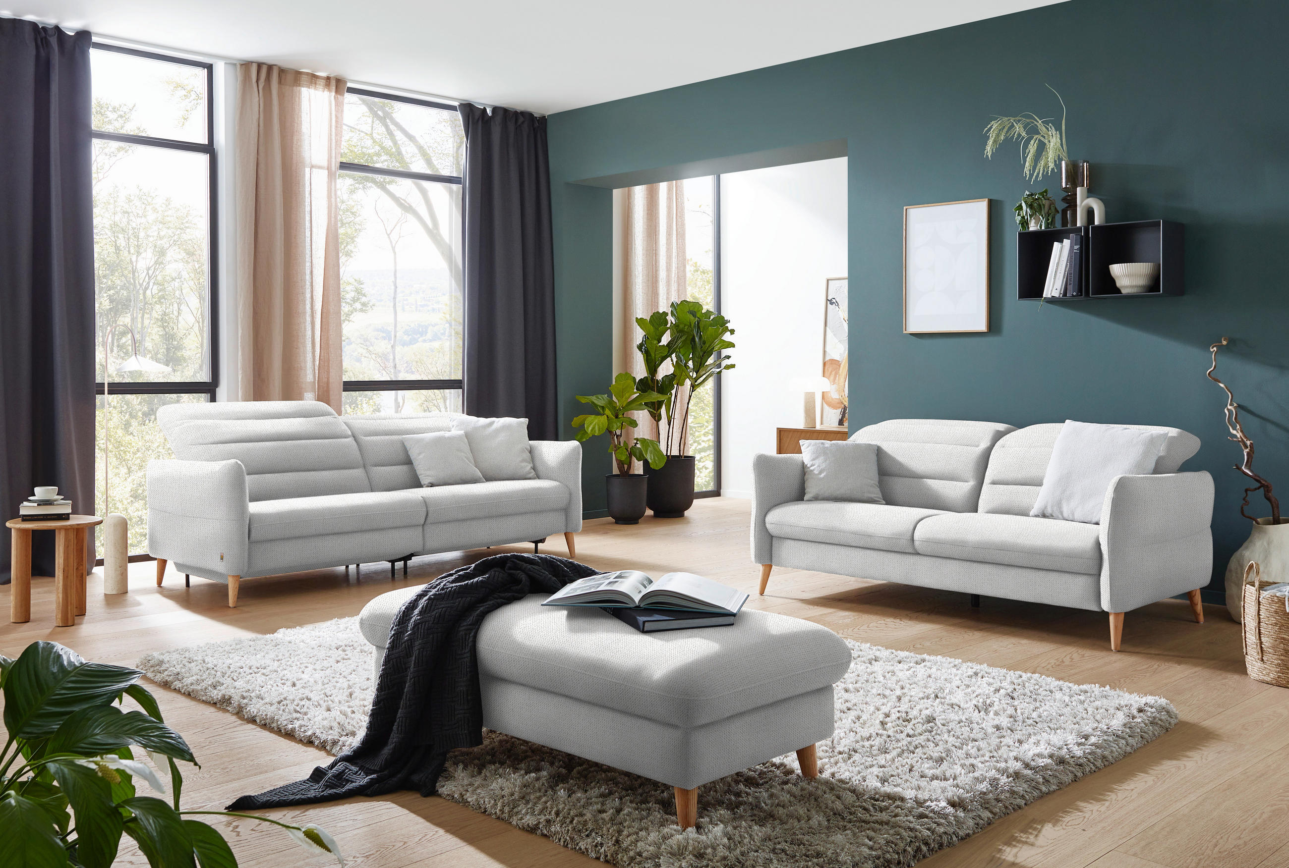 2-SITZER-SOFA in Webstoff Weiß  - Eiche Bianco/Weiß, Design, Holz/Textil (192-220/85-106/98-112cm) - Dieter Knoll