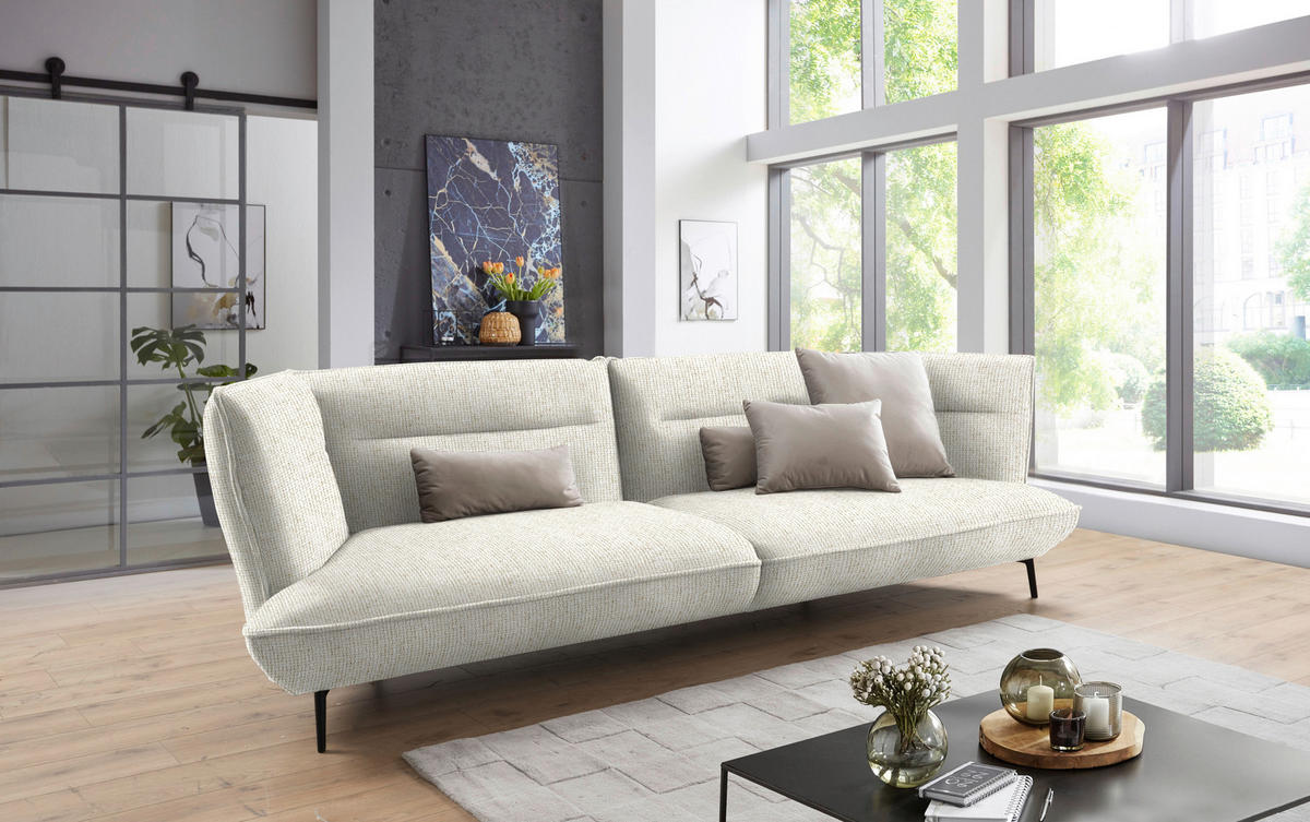 MEGASOFA in Flachgewebe Creme  - Creme/Schwarz, Design, Holzwerkstoff/Textil (339/92/99cm) - Moderano