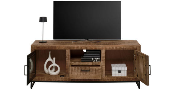 LOWBOARD Naturfarben 145/57/40 cm - Schwarz/Naturfarben, ROMANTIK / LANDHAUS, Glas/Holz (145/57/40cm) - Carryhome