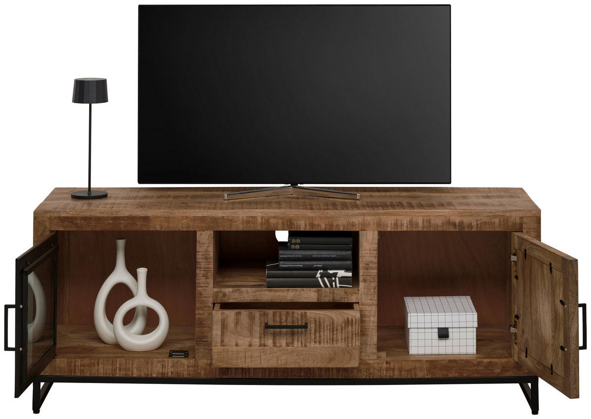 TV-SZEKRÉNY 145/57/40 cm  - natúr/fekete, Romantik / Landhaus, Üveg/fa (145/57/40cm) - Carryhome
