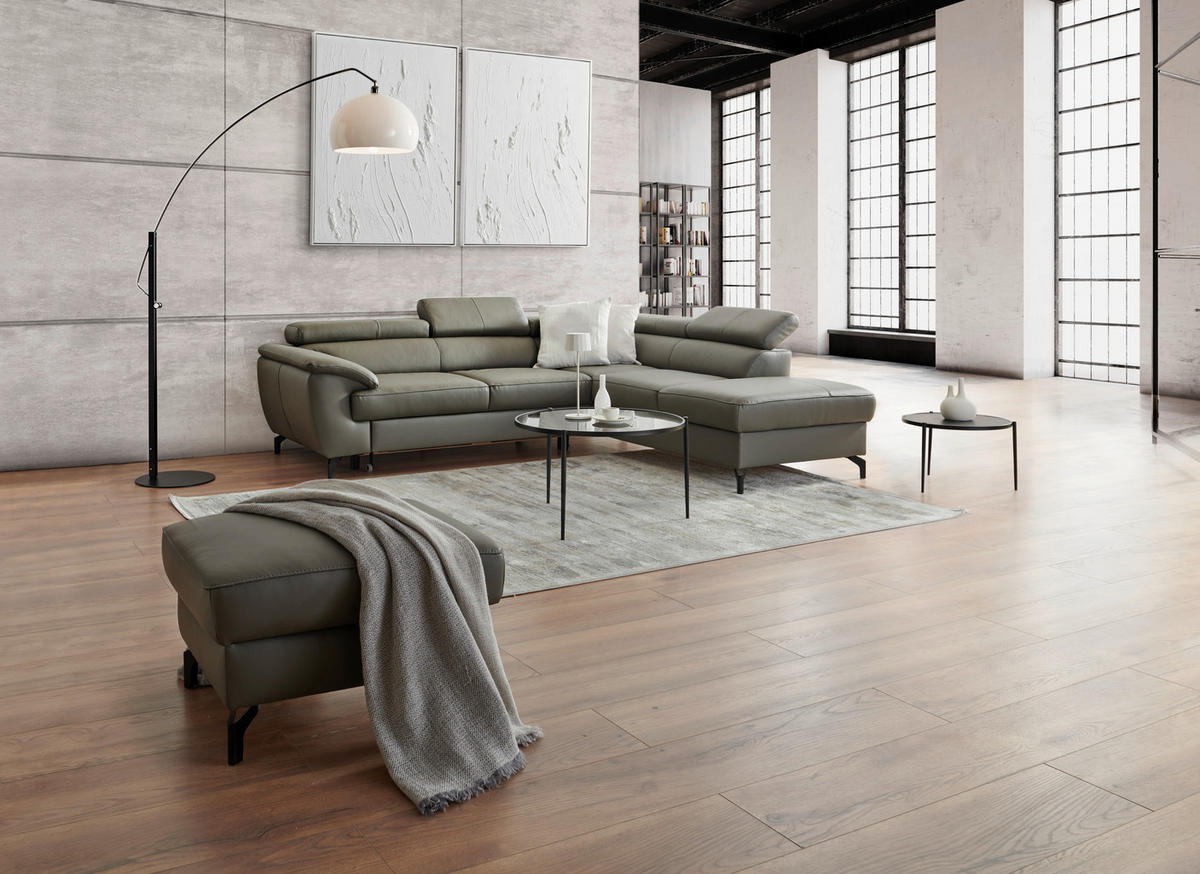 ECKSOFA in Lederlook Kombination Echtleder/Lederlook Schlammfarben  - Schlammfarben/Schwarz, Design, Leder/Textil (256/220cm) - Celina Home