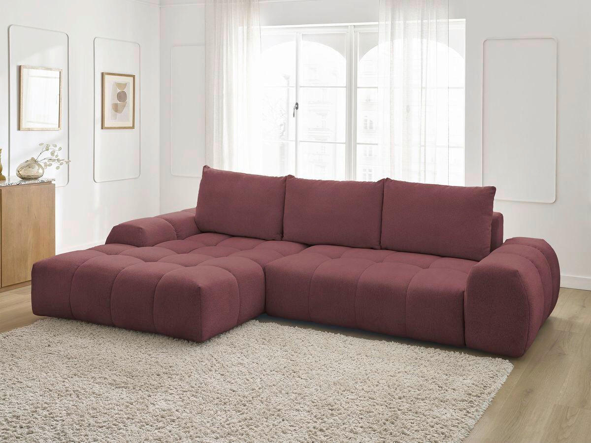 ECKSCHLAFSOFA EVEREST  mit Rücken echt, Armteil links, Armteil rechts Flachgewebe Rot  - Rot/Schwarz, MODERN, Kunststoff/Textil (180/318cm) - Livetastic