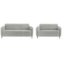 SITZGARNITUR in Teddystoff Hellgrau  - Hellgrau/Schwarz, Modern, Textil/Metall (180/76/90cm) - Livetastic