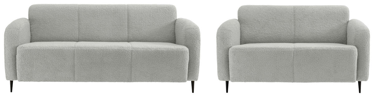 SITZGARNITUR in Teddystoff Hellgrau  - Hellgrau/Schwarz, Modern, Textil/Metall (180/76/90cm) - Livetastic