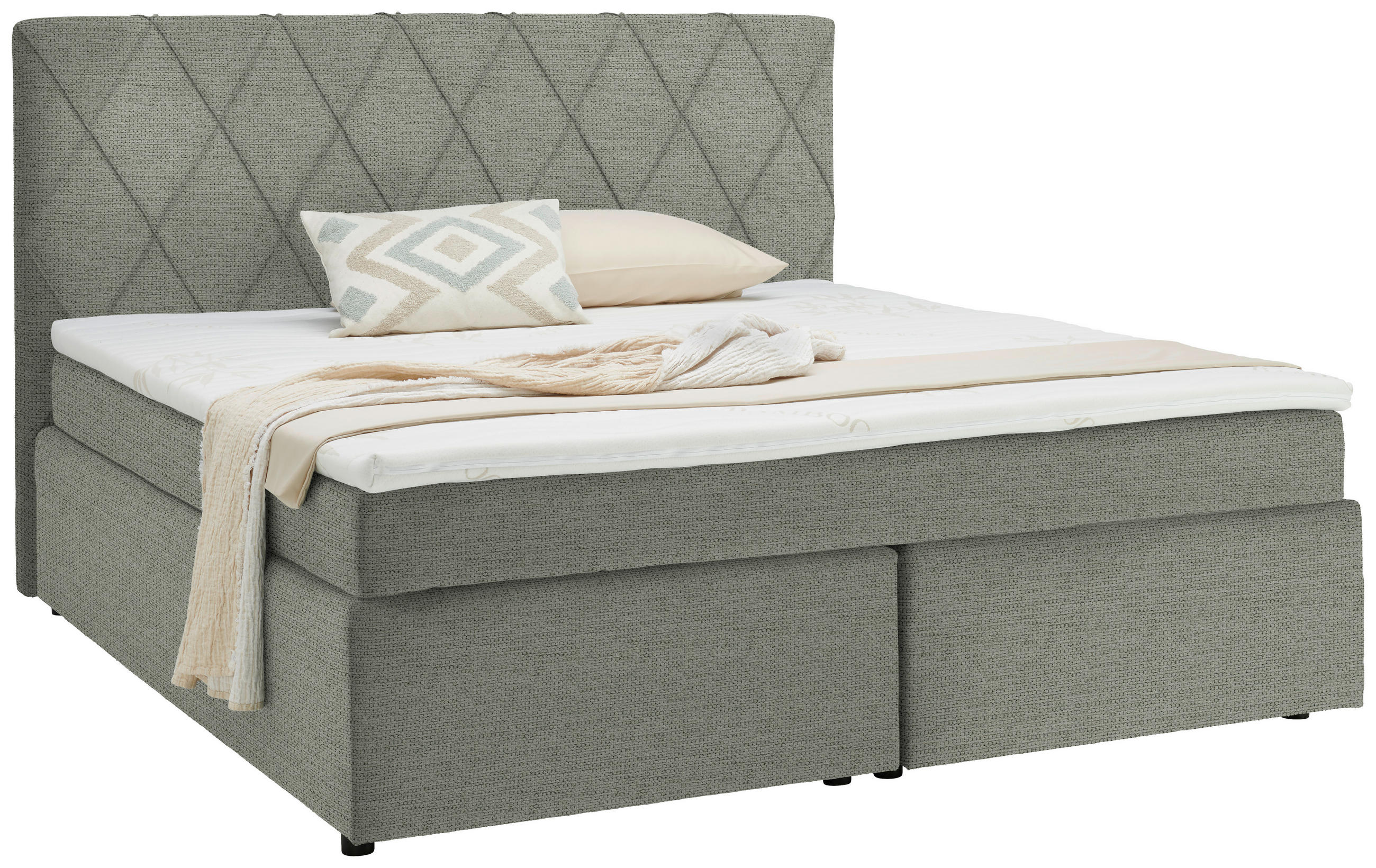 BOXSPRINGBETT 180/200 cm  in Ecru  - Ecru/Schwarz, Design, Kunststoff/Textil (180/200cm) - Xora