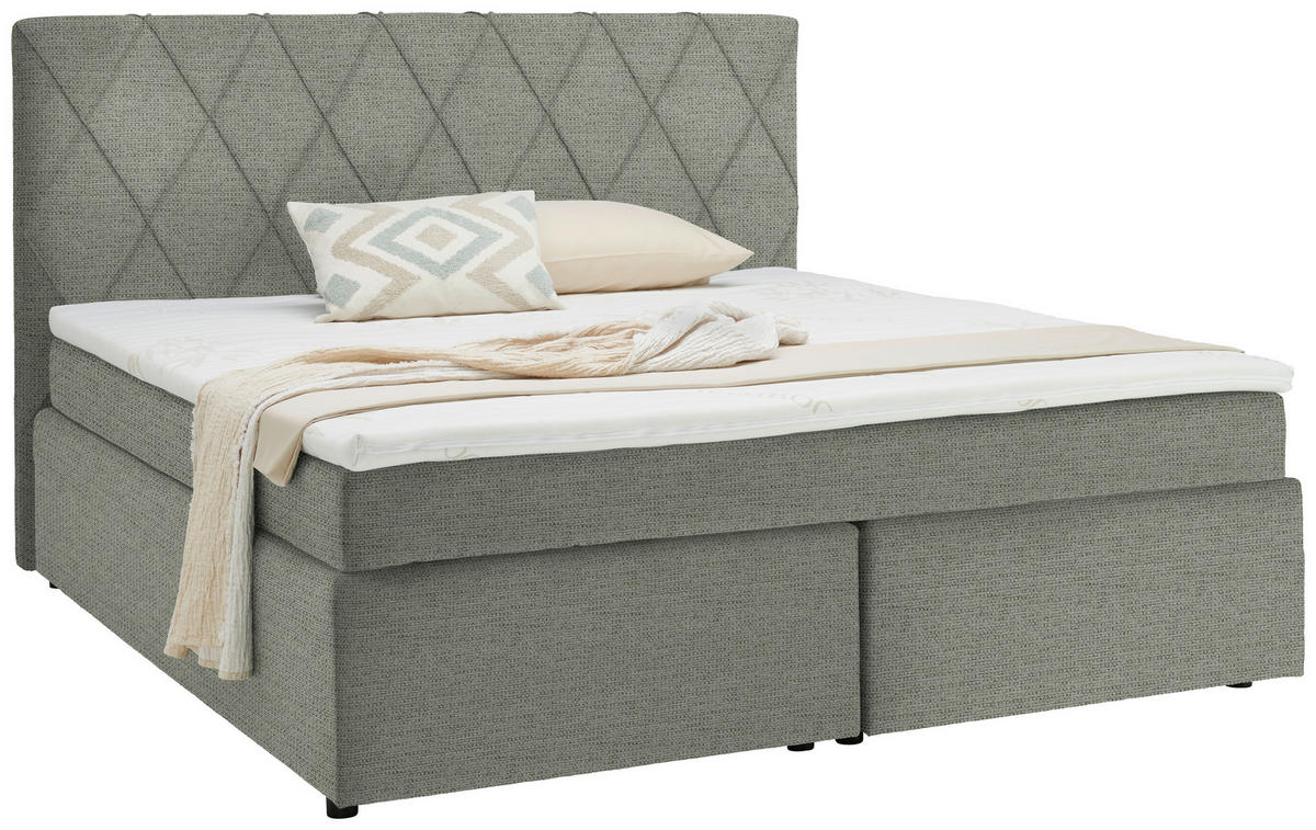 BOXSPRINGBETT 180/200 cm  in Ecru  - Ecru/Schwarz, Design, Kunststoff/Textil (180/200cm) - Xora