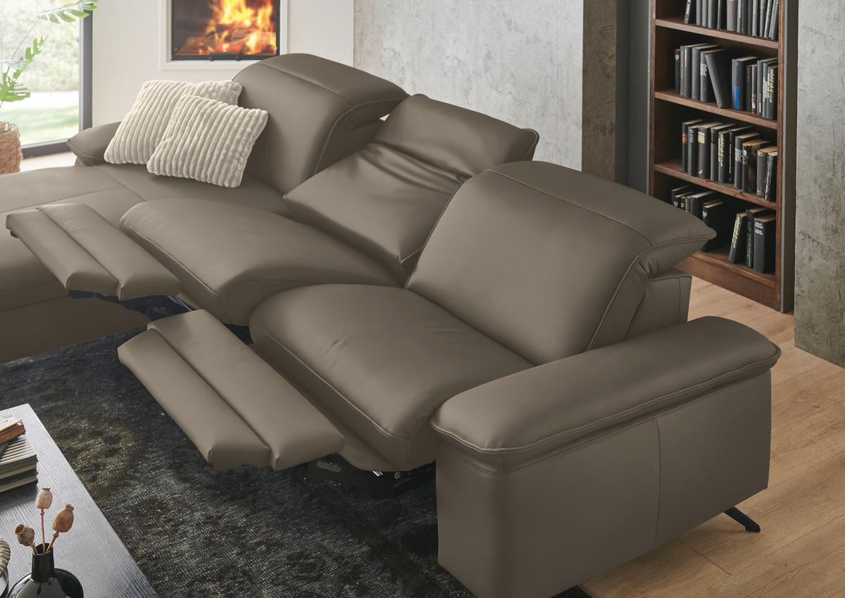 ECKSOFA  Echtleder Greige  - Greige/Schwarz, Design, Leder/Metall (169/307cm) - Beldomo Premium