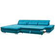 ECKSOFA Türkis Mikrofaser Kopfteilverstellung  - Türkis/Schwarz, Design, Textil/Metall (204/341cm) - Xora