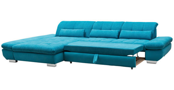 ECKSOFA Türkis Mikrofaser Kopfteilverstellung  - Türkis/Schwarz, Design, Textil/Metall (204/341cm) - Xora