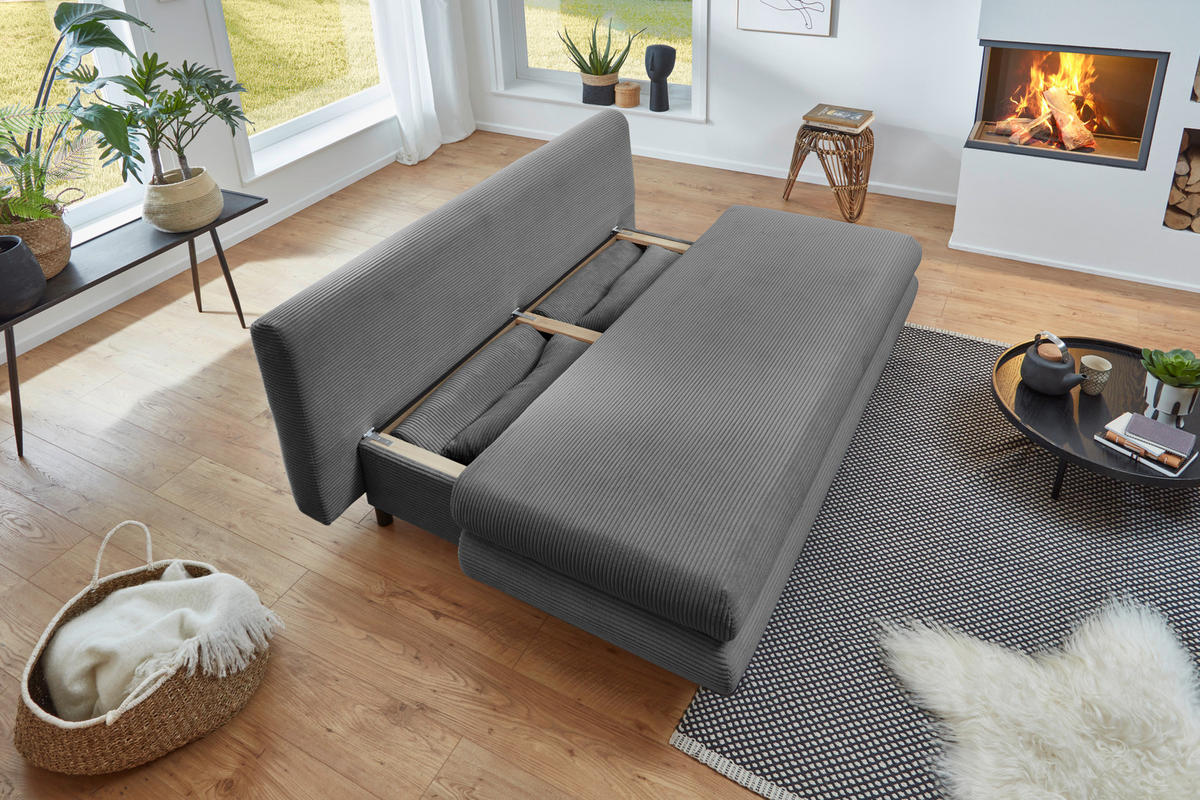 SCHLAFSOFA Cord Grau  - Schwarz/Grau, KONVENTIONELL, Kunststoff/Textil (196/77/92cm) - Carryhome