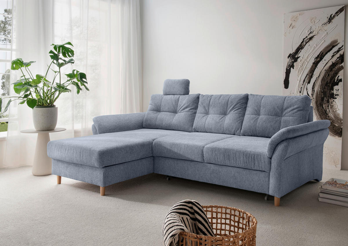 ECKSOFA in Chenille Hellblau  - Naturfarben/Hellblau, Modern, Holz/Textil (176/250cm) - Livetastic