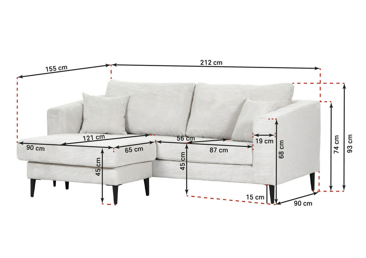 ECKSOFA in Cord Olivgrün  - Schwarz/Olivgrün, Konventionell, Holz/Textil (212/155cm) - Carryhome