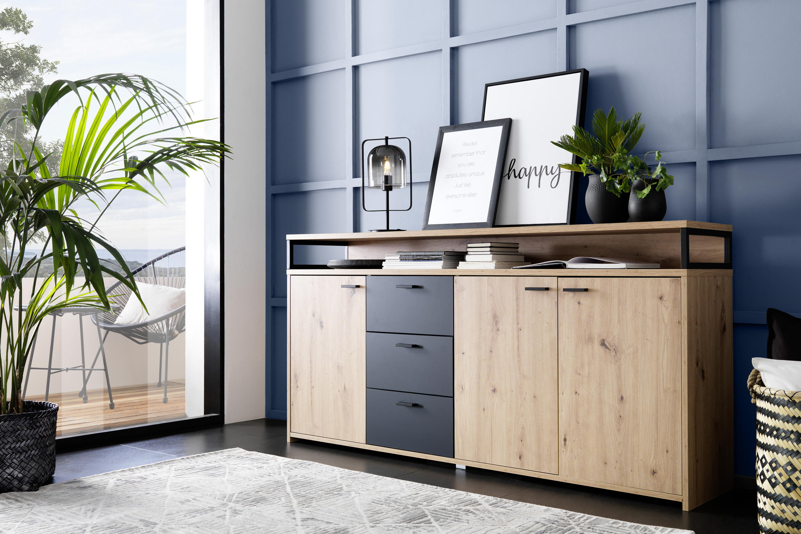 SIDEBOARD  in 177,5/88/38 cm  - Eichefarben/Schwarz, KONVENTIONELL, Holzwerkstoff/Kunststoff (177,5/88/38cm) - Xora