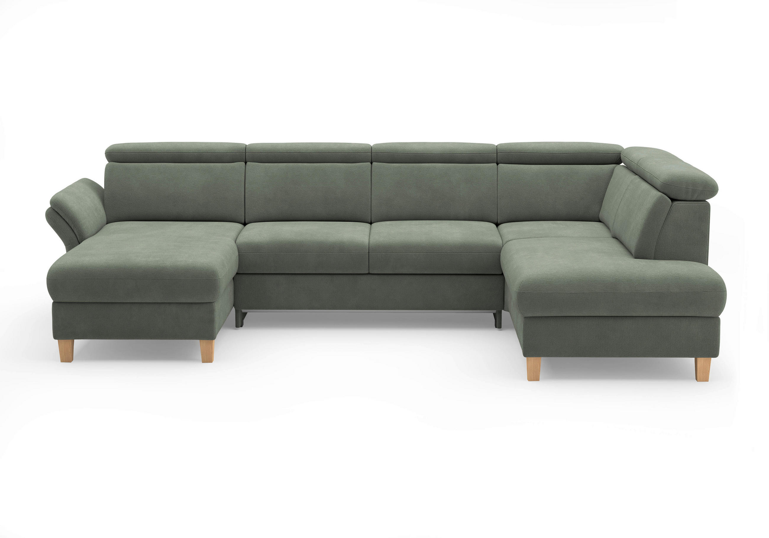 WOHNLANDSCHAFT GLENDALE E in Flachgewebe Dunkelgrün  - Dunkelgrün/Eichefarben, KONVENTIONELL, Holz/Textil (166/321/193cm) - Sit & More