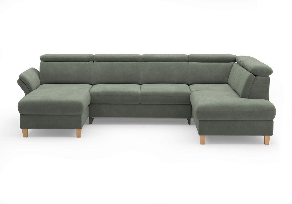 WOHNLANDSCHAFT GLENDALE E Dunkelgrün Flachgewebe  - Dunkelgrün/Eichefarben, KONVENTIONELL, Holz/Textil (166/321/193cm) - Sit & More