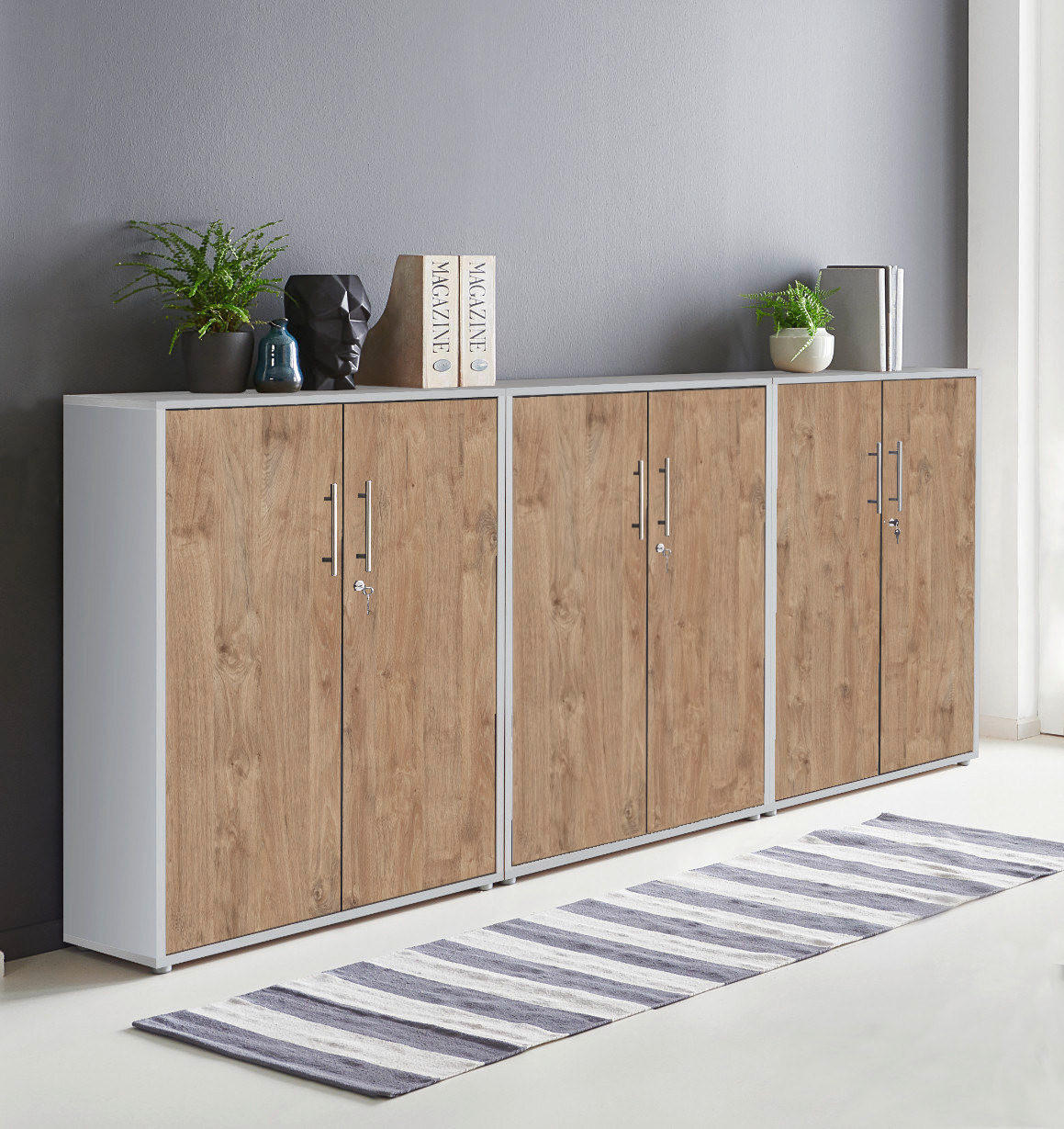 AKTENSCHRANK Grau, Eichefarben  - Eichefarben/Grau, MODERN, Holzwerkstoff (253,2/113,6/33cm) - MID.YOU