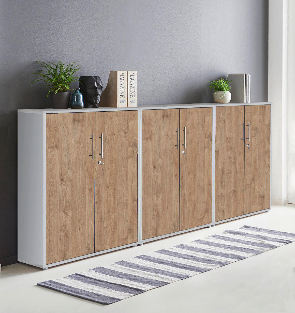 AKTENSCHRANK Grau, Eichefarben  - Eichefarben/Grau, MODERN, Holzwerkstoff (253,2/113,6/33cm) - MID.YOU