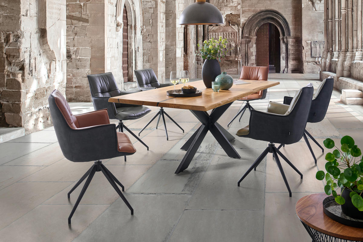 ESSTISCH in Holz 200/100/76 cm  - Eichefarben/Schwarz, Design, Holz/Metall (200/100/76cm) - Linea Natura
