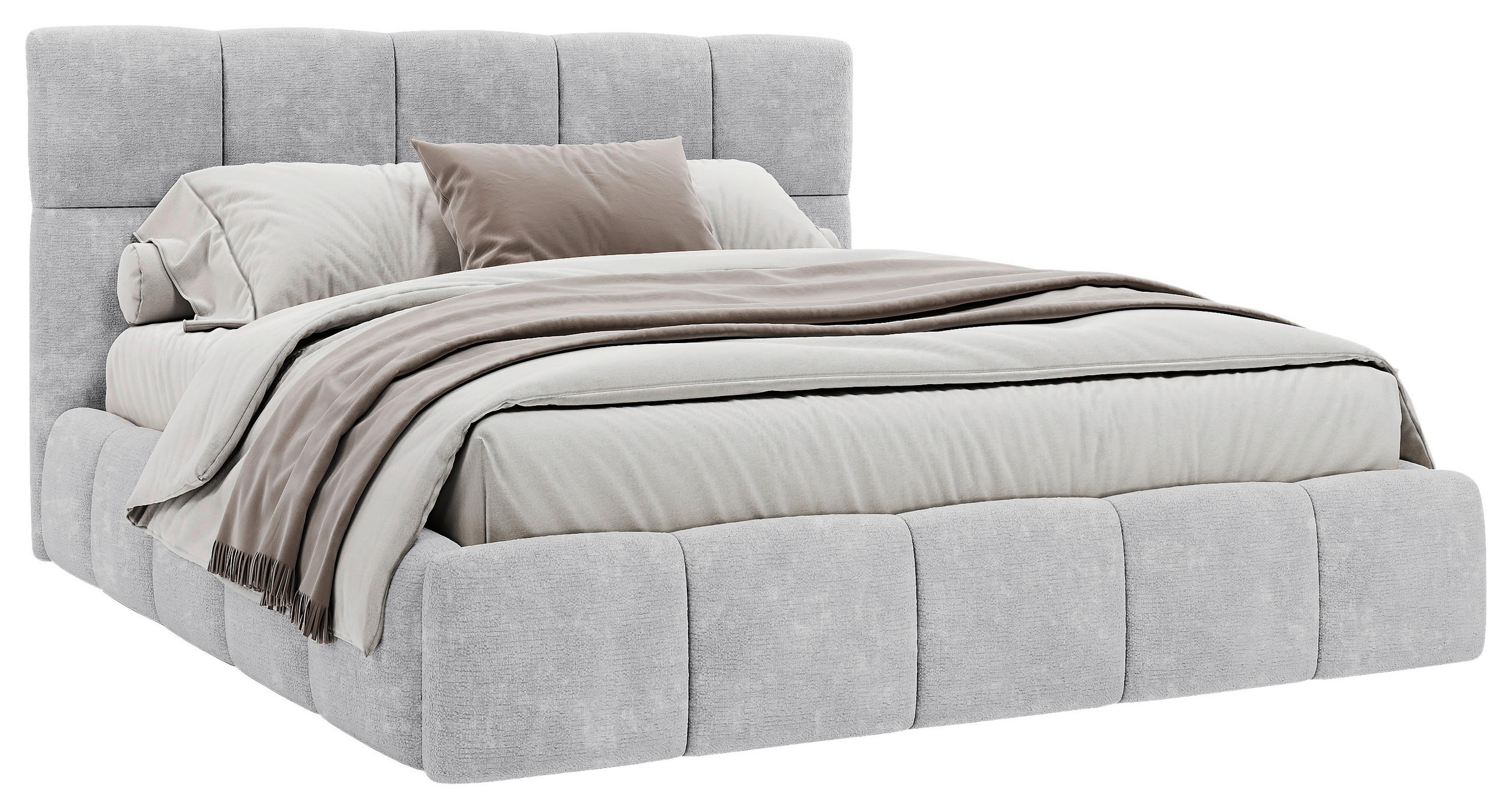 POLSTERBETT 140/200 cm,  in Hellgrau, gepolstertes Kopfteil, Lattenrost, Bettkasten,  - Hellgrau/Schwarz, MODERN, Holz/Holzwerkstoff (140/200cm) - MID.YOU