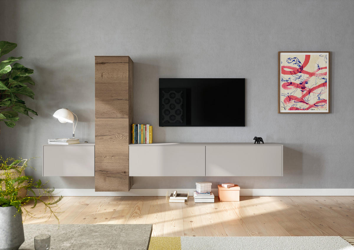 WOHNWAND  in Grau, Eichefarben  282/160/37 cm  - Eichefarben/Grau, Design, Holzwerkstoff (282/160/37cm) - Celina Home