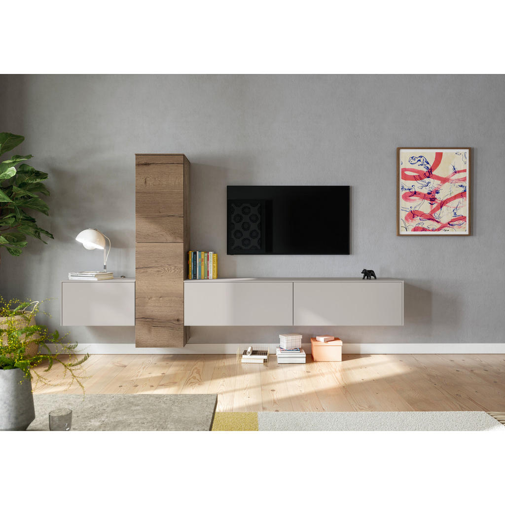 Thumbnail - Celina Home Wohnwand, Grau, Eiche, Holzwerkstoff, 6,4 Fächer, 282x160x37 cm, Goldenes M, erweiterbar, Typenauswahl, indi...