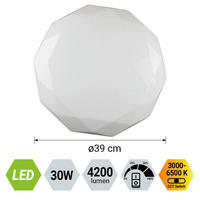 LED MENNYEZETI LÁMPA - fehér, Basics, műanyag/fém (39/39/7cm)