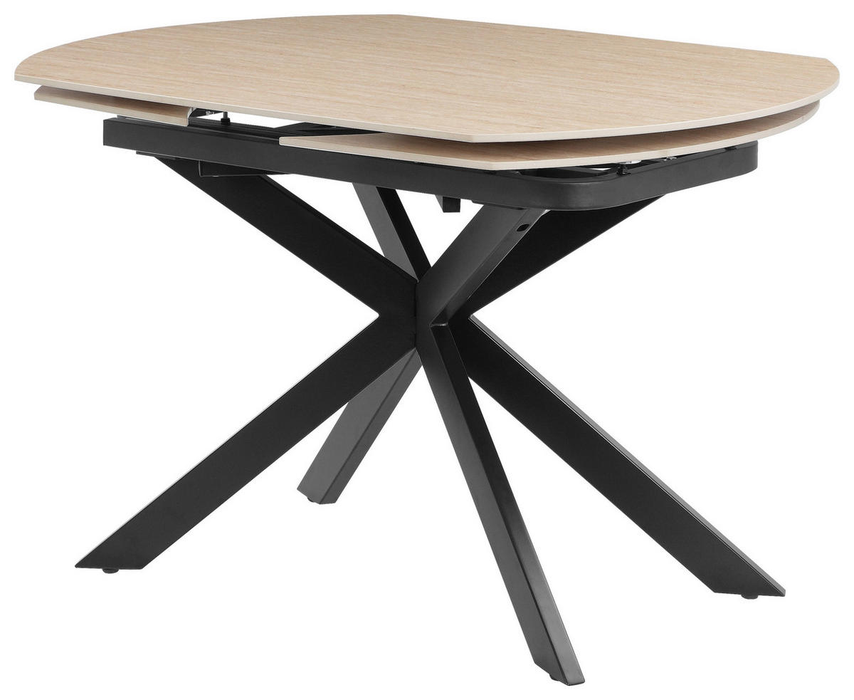 ESSTISCH 120-180/90/75.5-79 cm  Metall, Stein ausziehbar oval Schwarz, Beige  - Beige/Schwarz, MODERN, Stein/Metall (120-180/90/75.5-79cm) - P & B