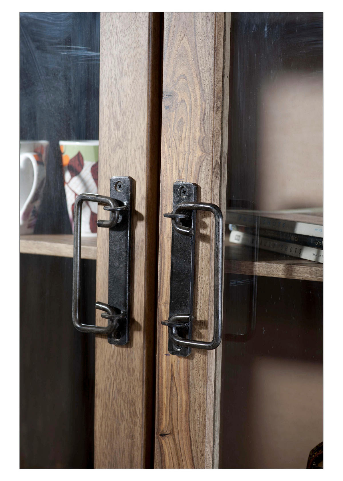 VITRINE  in massiv Akazie Naturfarben, Schwarz  - Schwarz/Naturfarben, Design, Holz/Metall (90/180/40cm) - MID.YOU