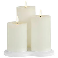 SADA LED SVIEČOK 3-dielne  plast, prírodné materiály   - krémová, Basics, plast/prírodné materiály (7,5/17,5cm) - Ambia Home