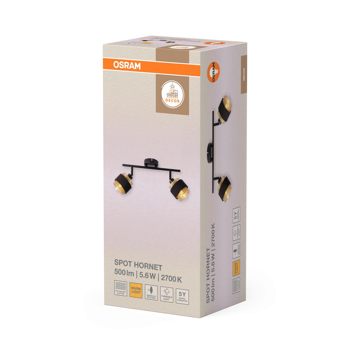 LED-STRAHLER 36/12/22,5 cm   - Goldfarben/Schwarz, Basics, Textil/Metall (36/12/22,5cm) - Osram