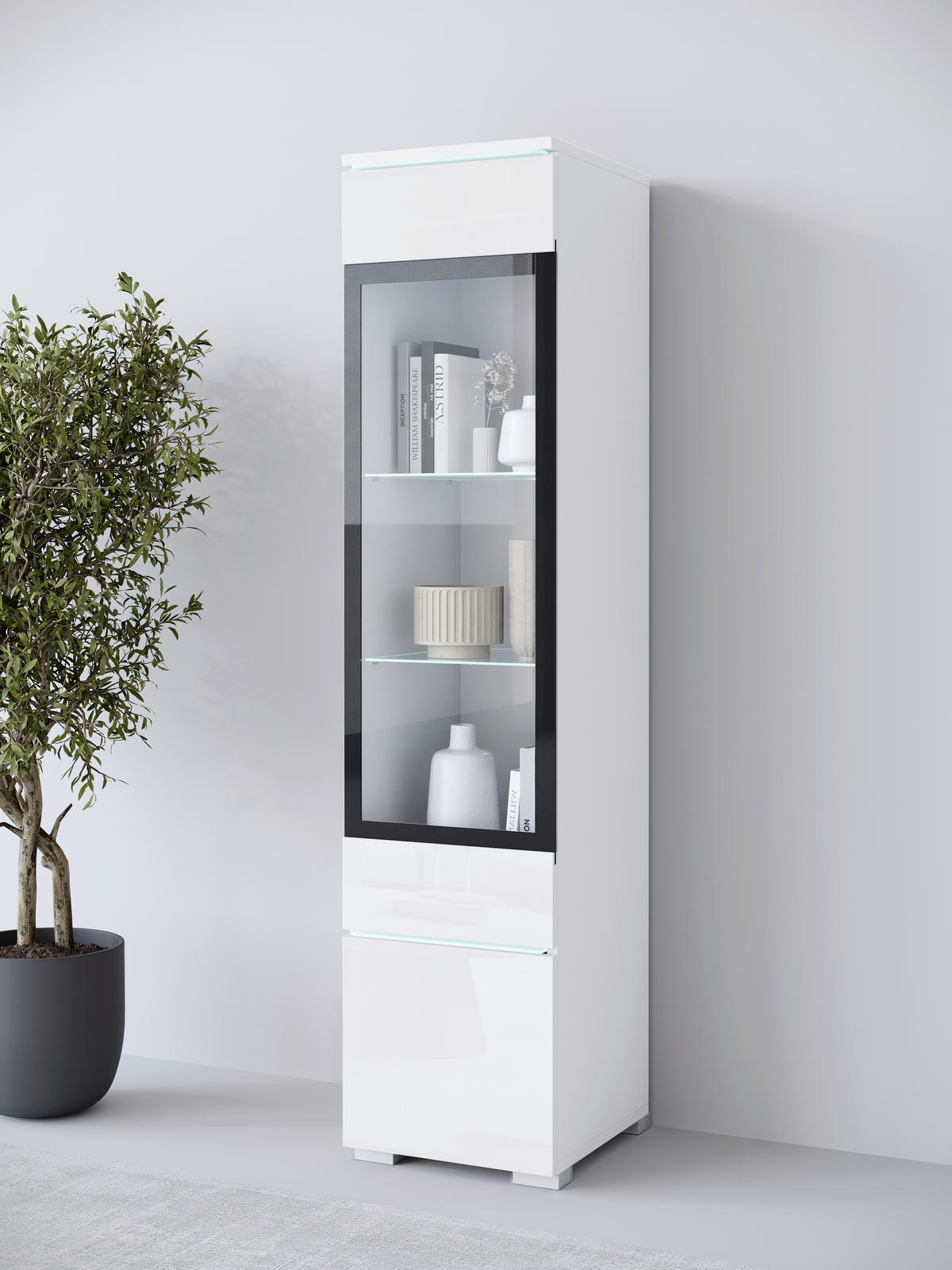 VITRINE  in Weiß, Weiß Hochglanz  - Weiß Hochglanz/Weiß, Design, Glas/Holzwerkstoff (30/130/33cm) - Livetastic