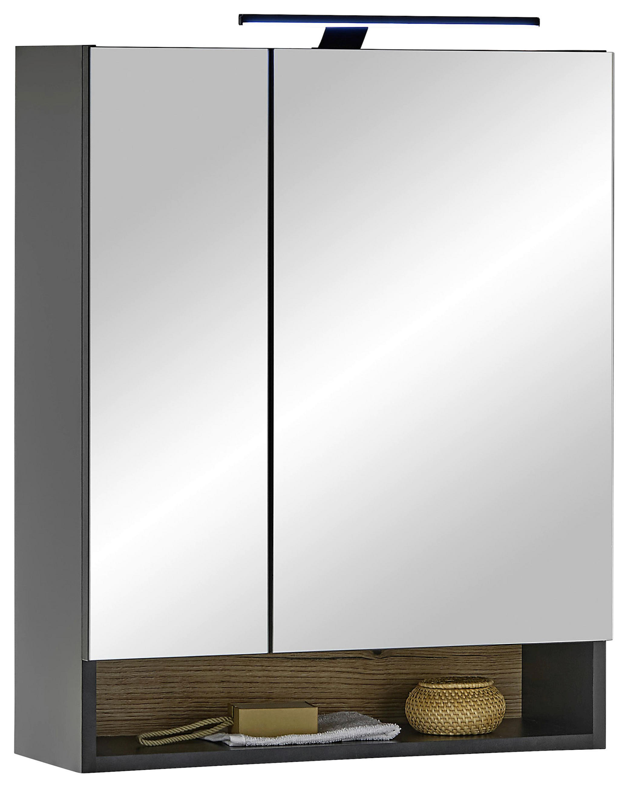 SPIEGELSCHRANK 60/75/23 cm - Schwarz, KONVENTIONELL, Glas/Holzwerkstoff (60/75/23cm) - home24