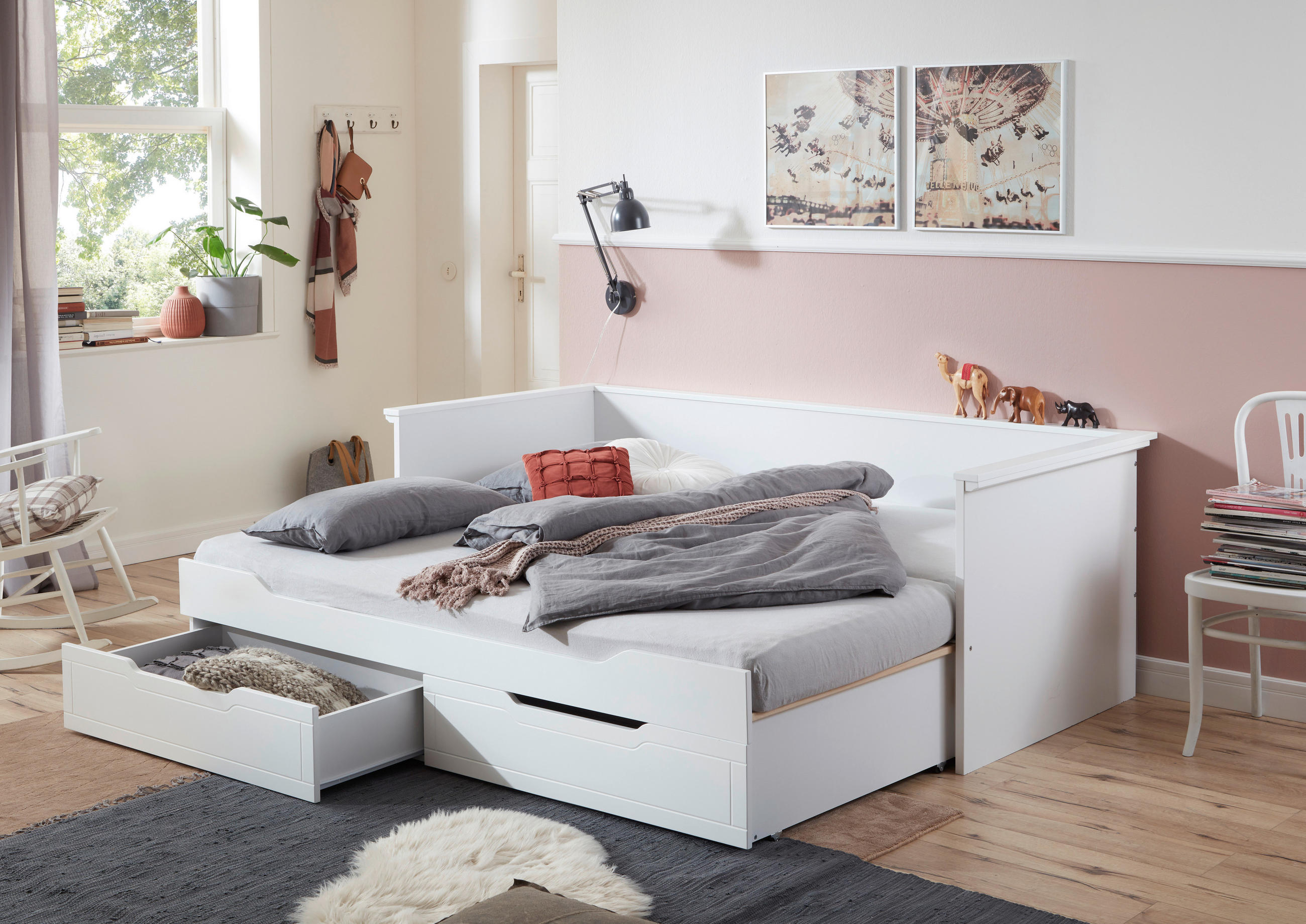 AUSZIEHBETT 90/180/200 cm  in Weiß  - Weiß, KONVENTIONELL, Holz/Holzwerkstoff (90/180/200cm) - Carryhome