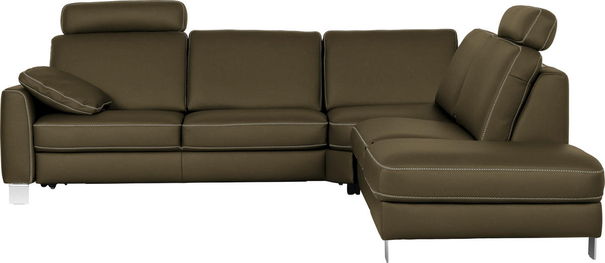 ECKSOFA in Echtleder Grün  - Chromfarben/Beige, KONVENTIONELL, Leder/Metall (272/245cm) - Valdera