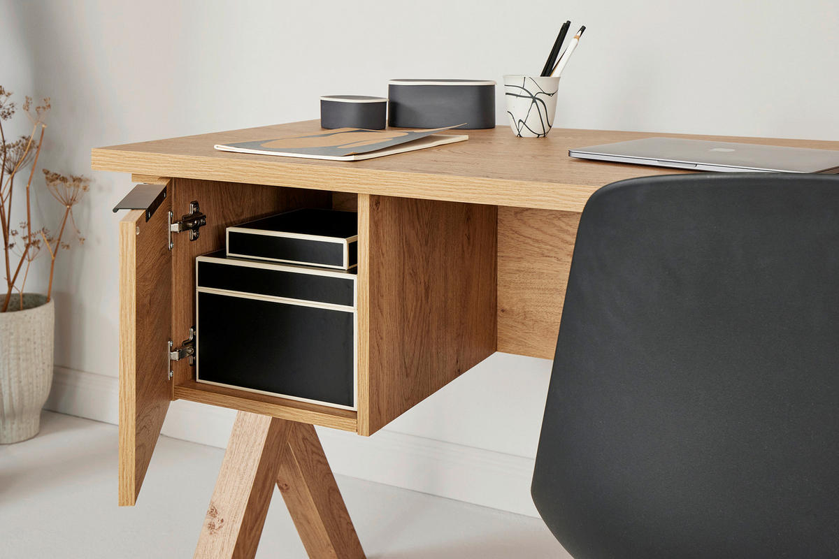 SCHREIBTISCH 146/59/76 cm  in Eichefarben  - Eichefarben/Anthrazit, Modern, Holzwerkstoff/Metall (146/59/76cm) - Livetastic