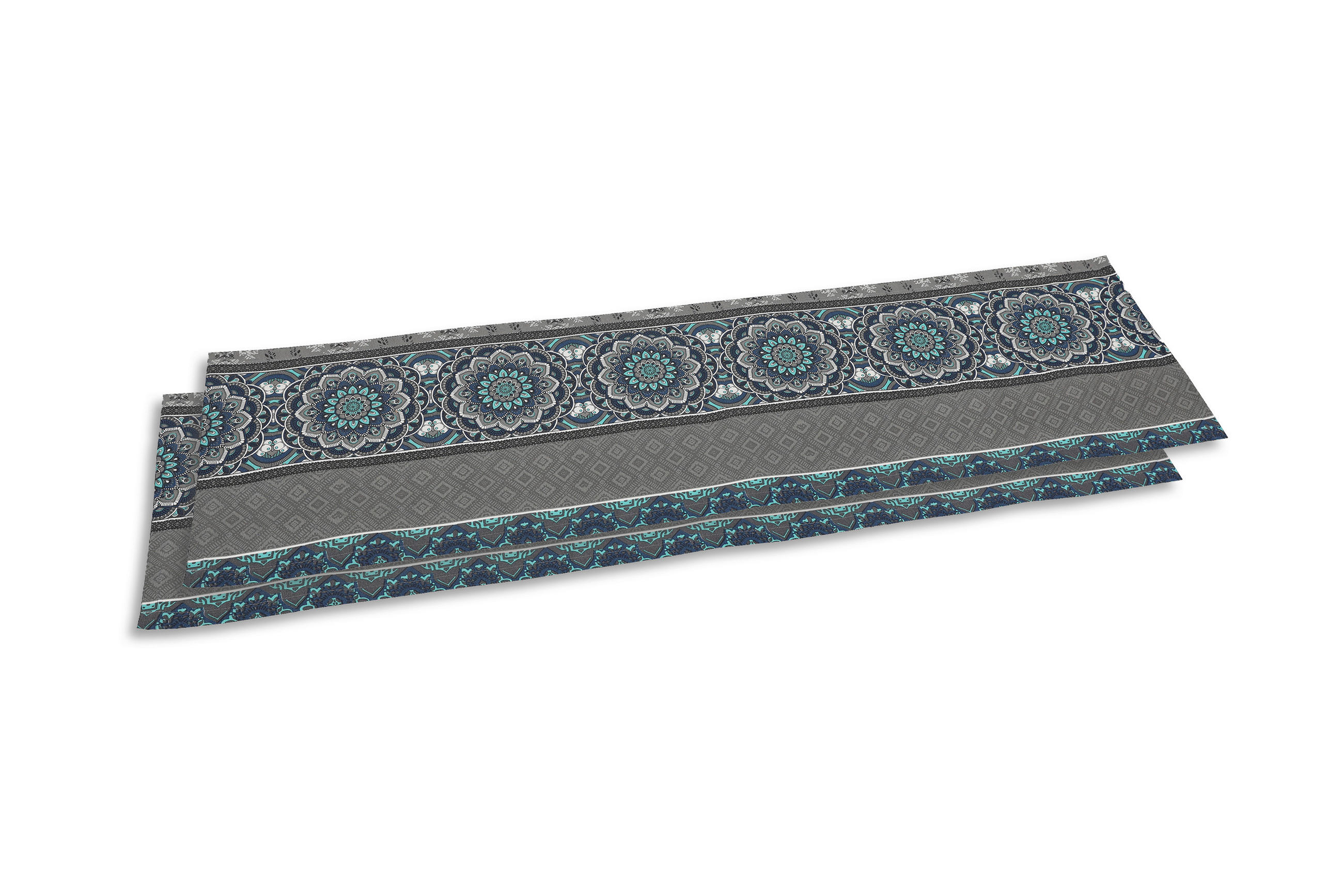 TISCHLÄUFER 2er-Set Textil Flachgewebe Blau, Grau, Hellgrau 40/140 cm  - Blau/Hellgrau, Basics, Textil (40/140cm)