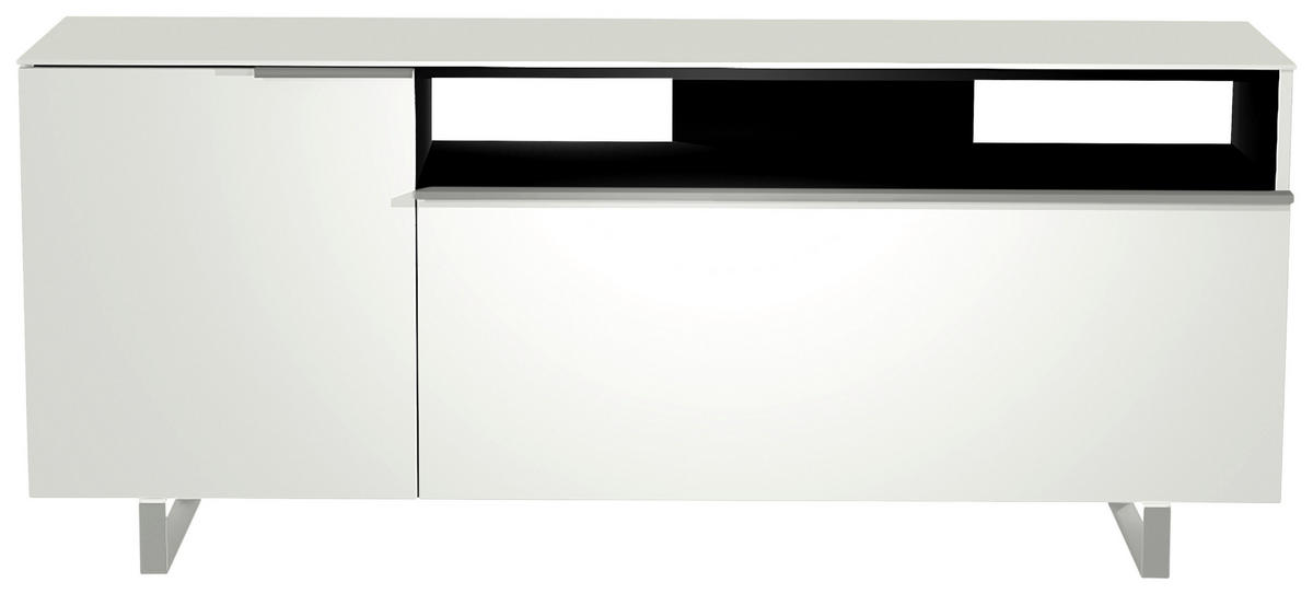 LOWBOARD  in 160/66/45 cm  - Weiss/Alufarben, Design, Glas/Holzwerkstoff (160/66/45cm) - Moderano