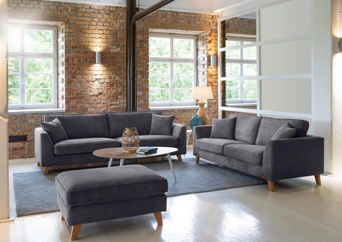 BIGSOFA Cord Dunkelgrau  - Dunkelgrau/Buchefarben, Design, Holz/Textil (240/63/90cm) - Carryhome
