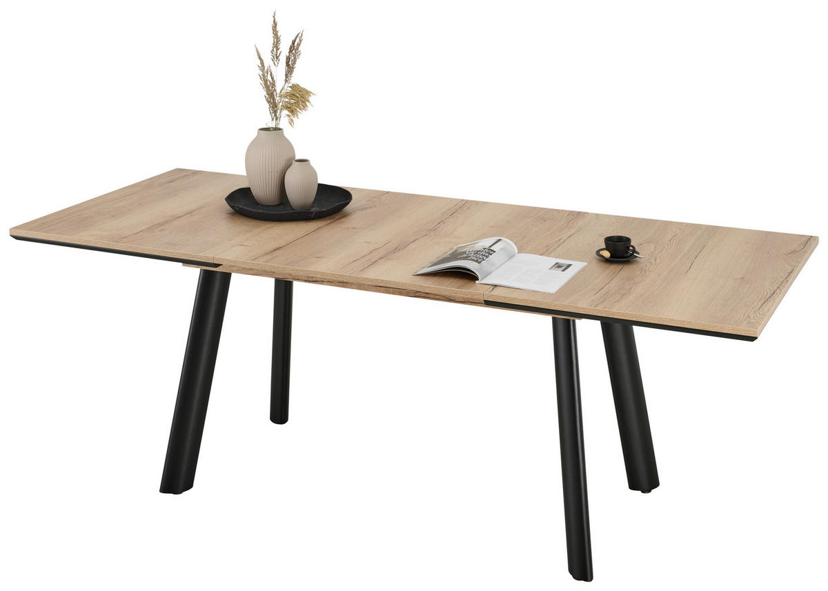 ESSTISCH 140-220/90/76 cm Nachbildung  Holzwerkstoff ausziehbar, in verschiedenen Größen erhältlich rechteckig Schwarz, Eichefarben  - Eichefarben/Schwarz, MODERN, Holz/Holzwerkstoff (140-220/90/76cm) - Valdera