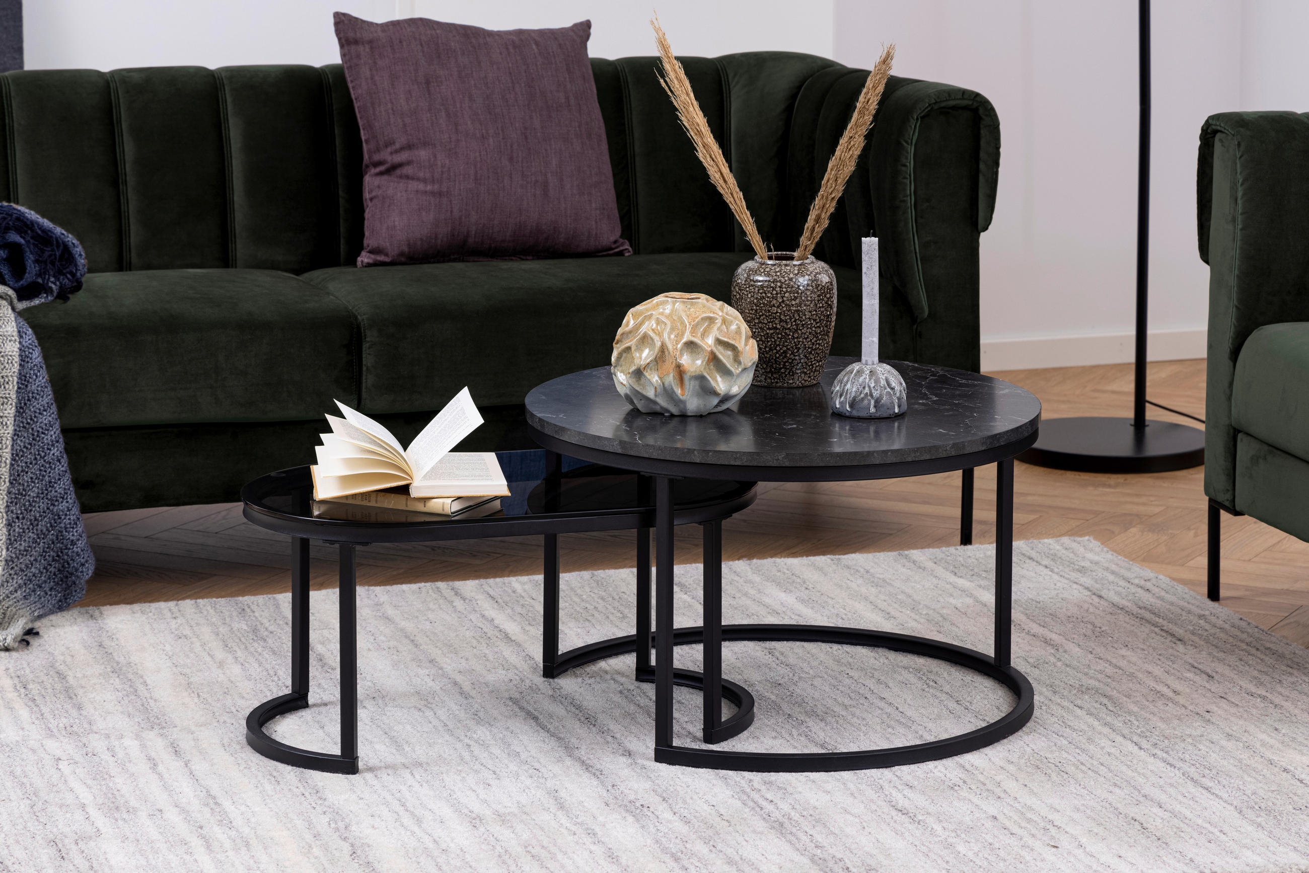 COUCHTISCH in Metall, Glas, Holzwerkstoff 70/70/42 cm  - Schwarz, KONVENTIONELL, Glas/Holzwerkstoff (70/70/42cm) - MID.YOU