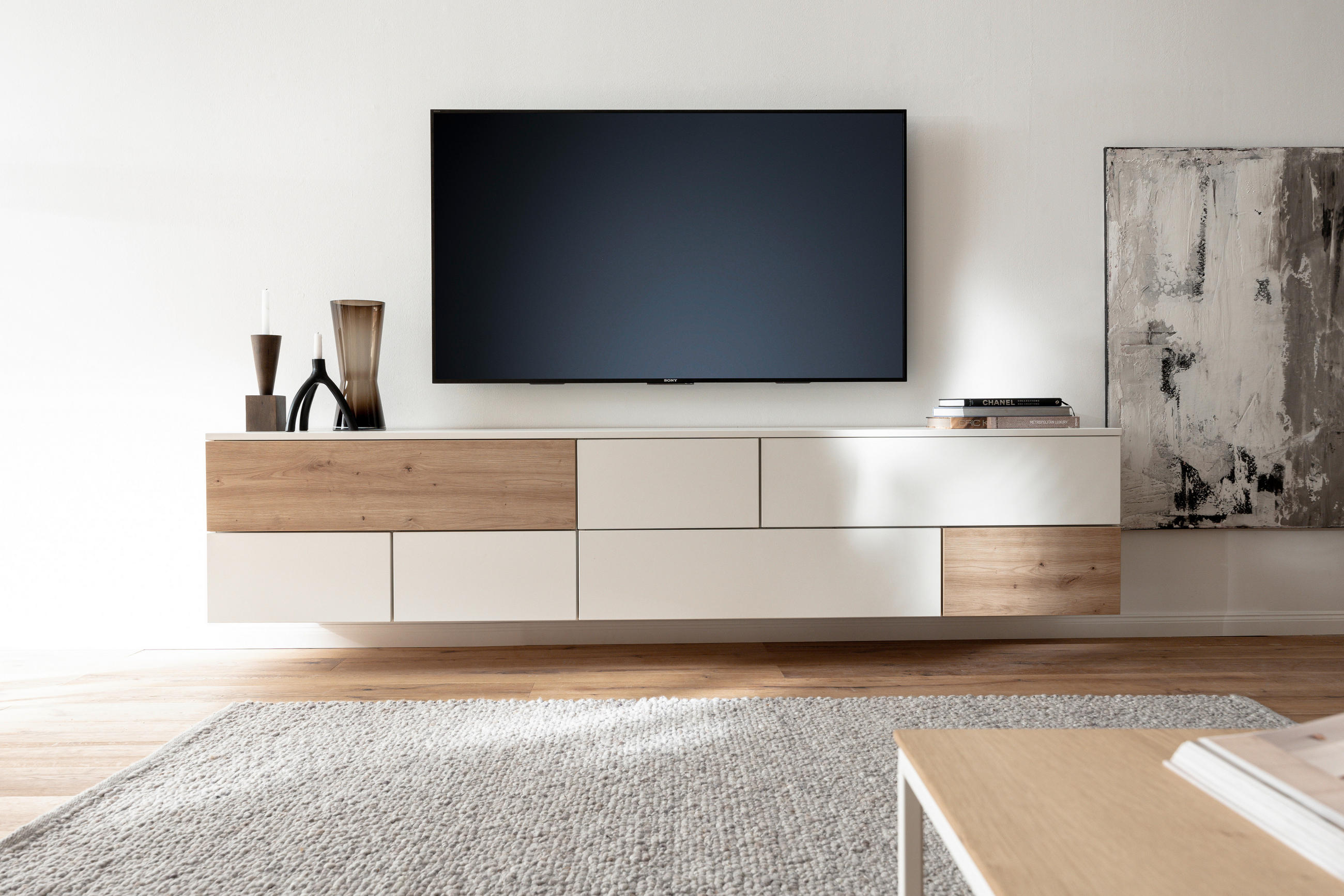 SIDEBOARD Weiss, Eiche Artisan 250/52/45 cm - Weiss/Silberfarben, Design, Holzwerkstoff/Kunststoff (250/52/45cm) - Moderano