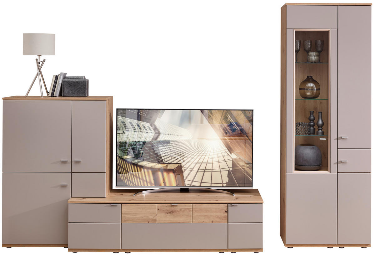 WOHNWAND  in Buchefarben, Alteiche  315/215/53 cm  - Alteiche/Buchefarben, KONVENTIONELL, Glas/Holzwerkstoff (315/215/53cm) - Venda