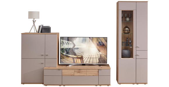 WOHNWAND  in Buchefarben, Alteiche  315/215/53 cm  - Alteiche/Buchefarben, KONVENTIONELL, Glas/Holzwerkstoff (315/215/53cm) - Venda