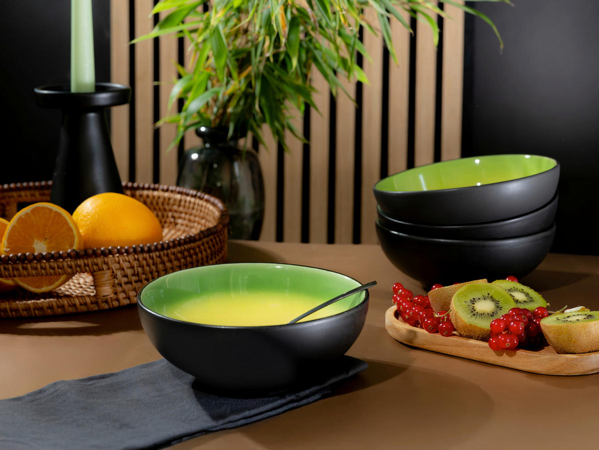 SCHÜSSELSET 4-teilig Hot Green   - Hellgelb/Schwarz, Basics, Keramik (16,5/6cm) - Creatable