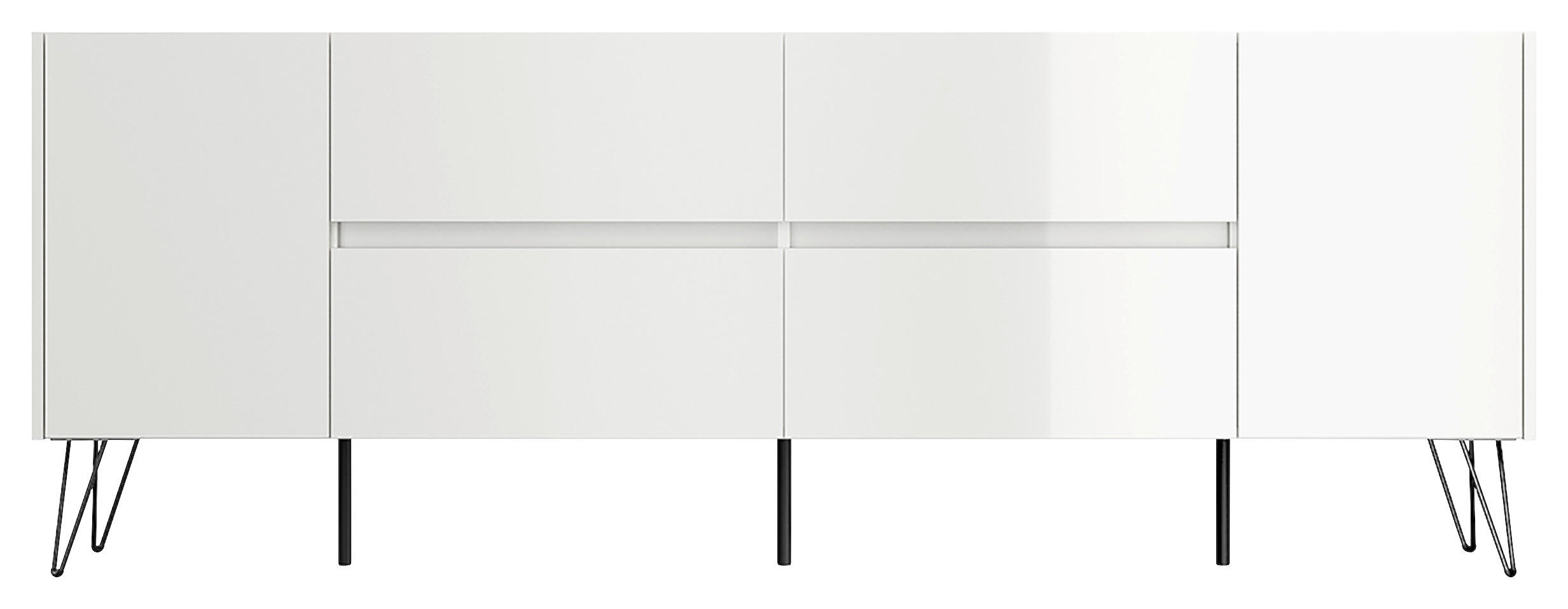 SIDEBOARD Posseik Industrial 199/75,8/42 cm 4 Schublade(n)  - Weiß Hochglanz/Schwarz, Design, Holzwerkstoff/Metall (199/75,8/42cm) - MID.YOU