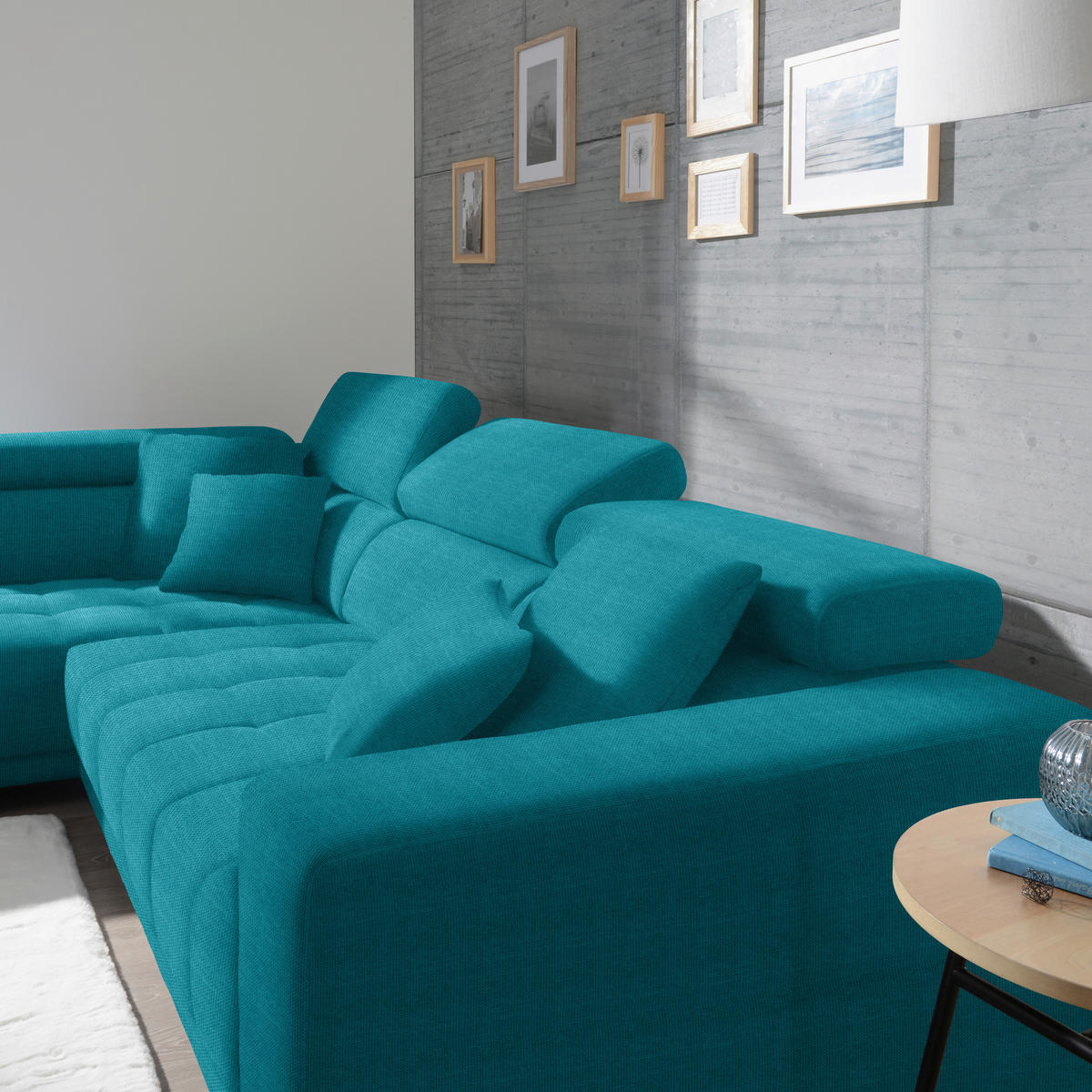 ECKSOFA in Mikrofaser Türkis  - Türkis/Chromfarben, Design, Textil/Metall (207/301cm) - Xora