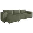 ECKSOFA Olivgrün Cord Zierkissen, Rückenkissen, Schlaffunktion, Rücken echt  - Schwarz/Olivgrün, MODERN, Kunststoff/Textil (350/168cm) - Xora