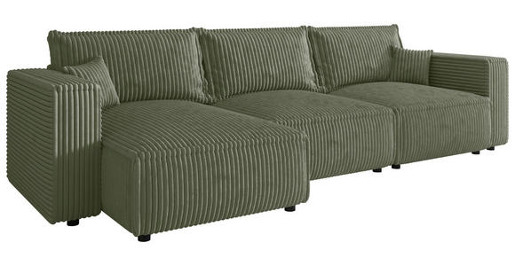 ECKSOFA Olivgrün Cord Zierkissen, Rückenkissen, Schlaffunktion, Rücken echt  - Schwarz/Olivgrün, MODERN, Kunststoff/Textil (350/168cm) - Xora