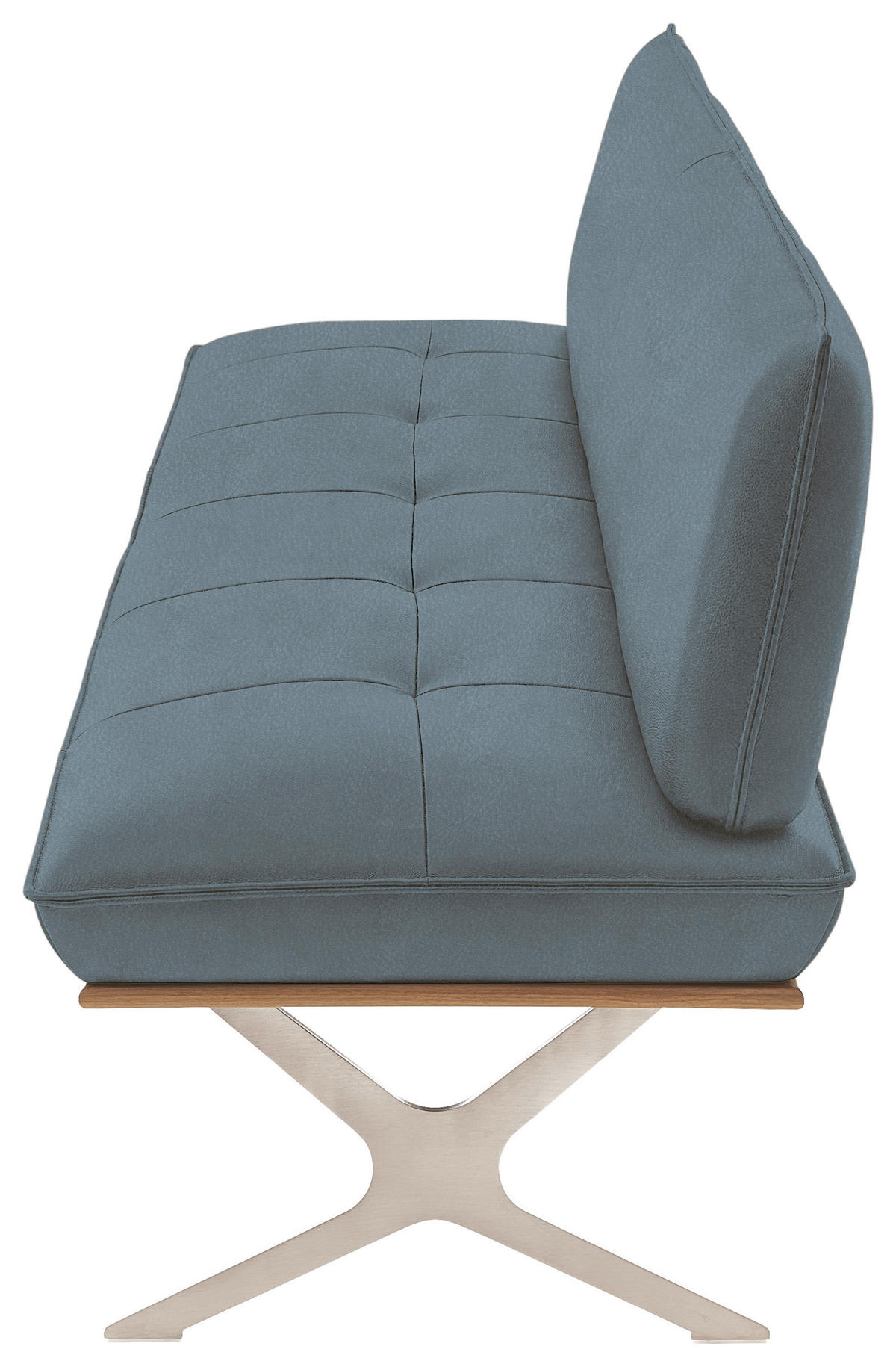 SITZBANK in Holz, Metall, Leder Edelstahlfarben, Graublau  - Edelstahlfarben/Graublau, Design, Leder/Holz (214/88/66cm) - Koinor