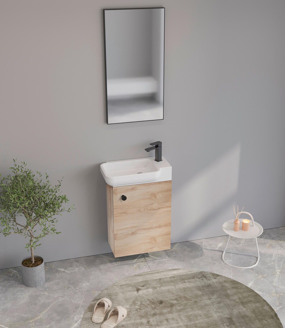 GÄSTEBAD 55 cm  - Eichefarben/Weiß Hochglanz, MODERN, Keramik/Holzwerkstoff (55cm) - MID.YOU